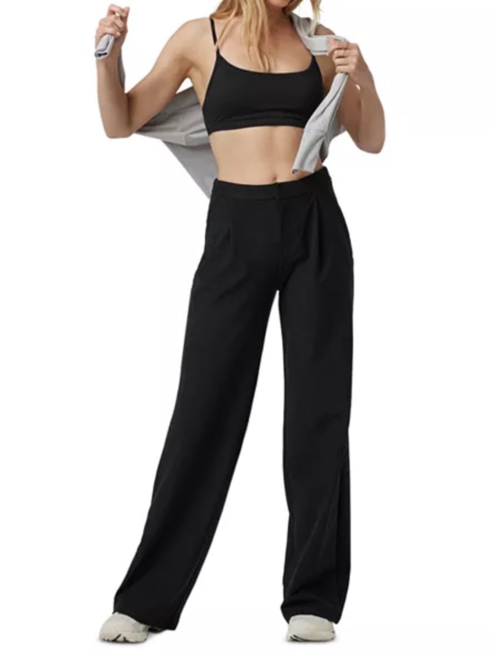 VUORI Elevation Trouser High Rise Wide Leg Pants, Black Heather Charcoal Medium